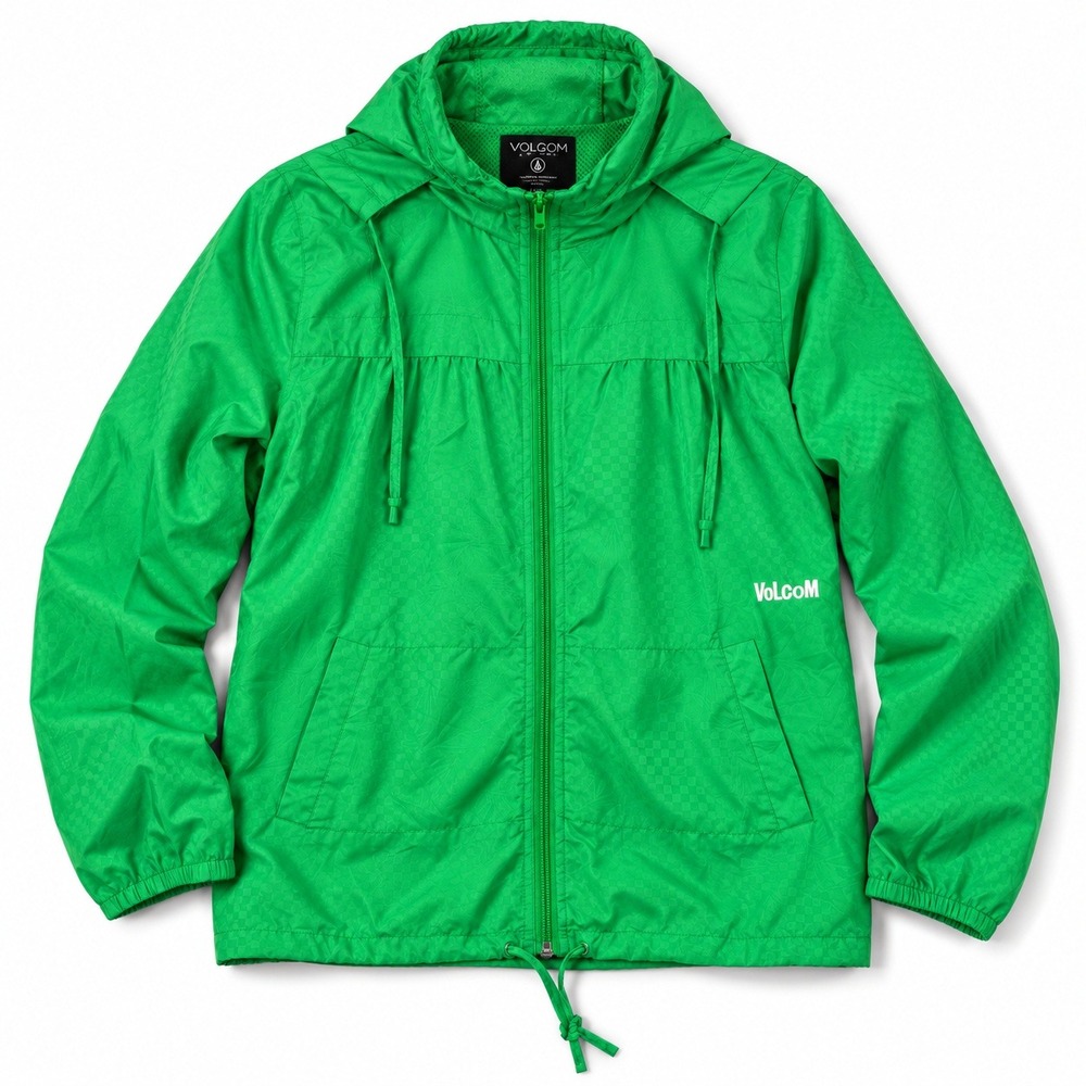 Volcom Windbreaker Jacket Green Hooded Full Zip Hideaway Hood Women's Small